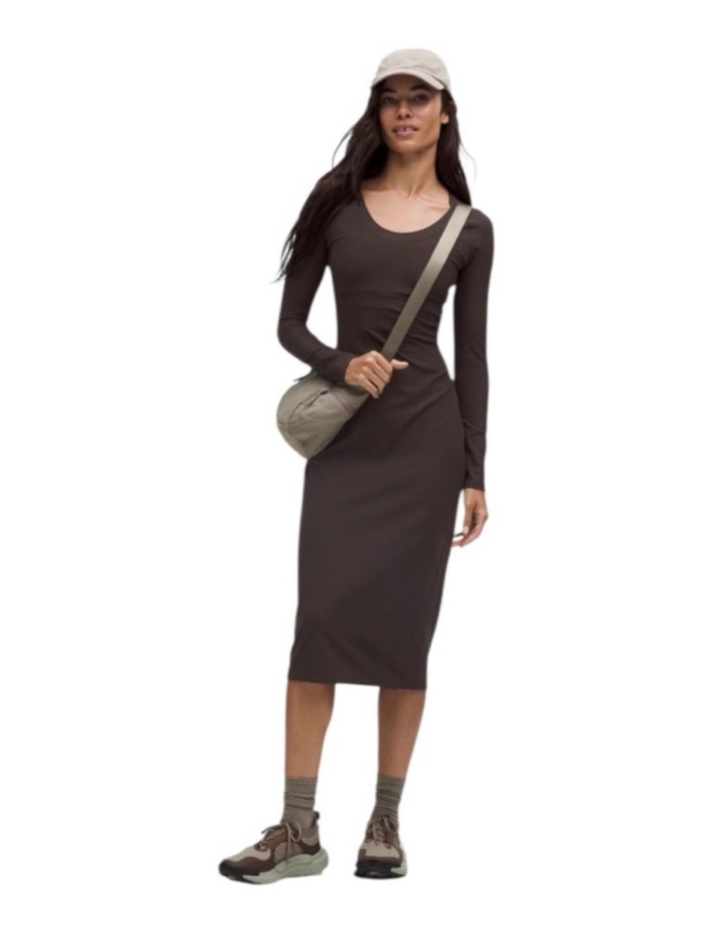 lululemon athletica EUC All Aligned Long Sleeve Midi Dress in Sequoia Brown